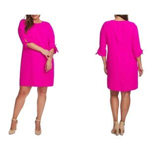 NWT Cece Tie Sleeve Shift Dress In Hot Magenta Sz 14 Plus Size Jewel Neck Pink